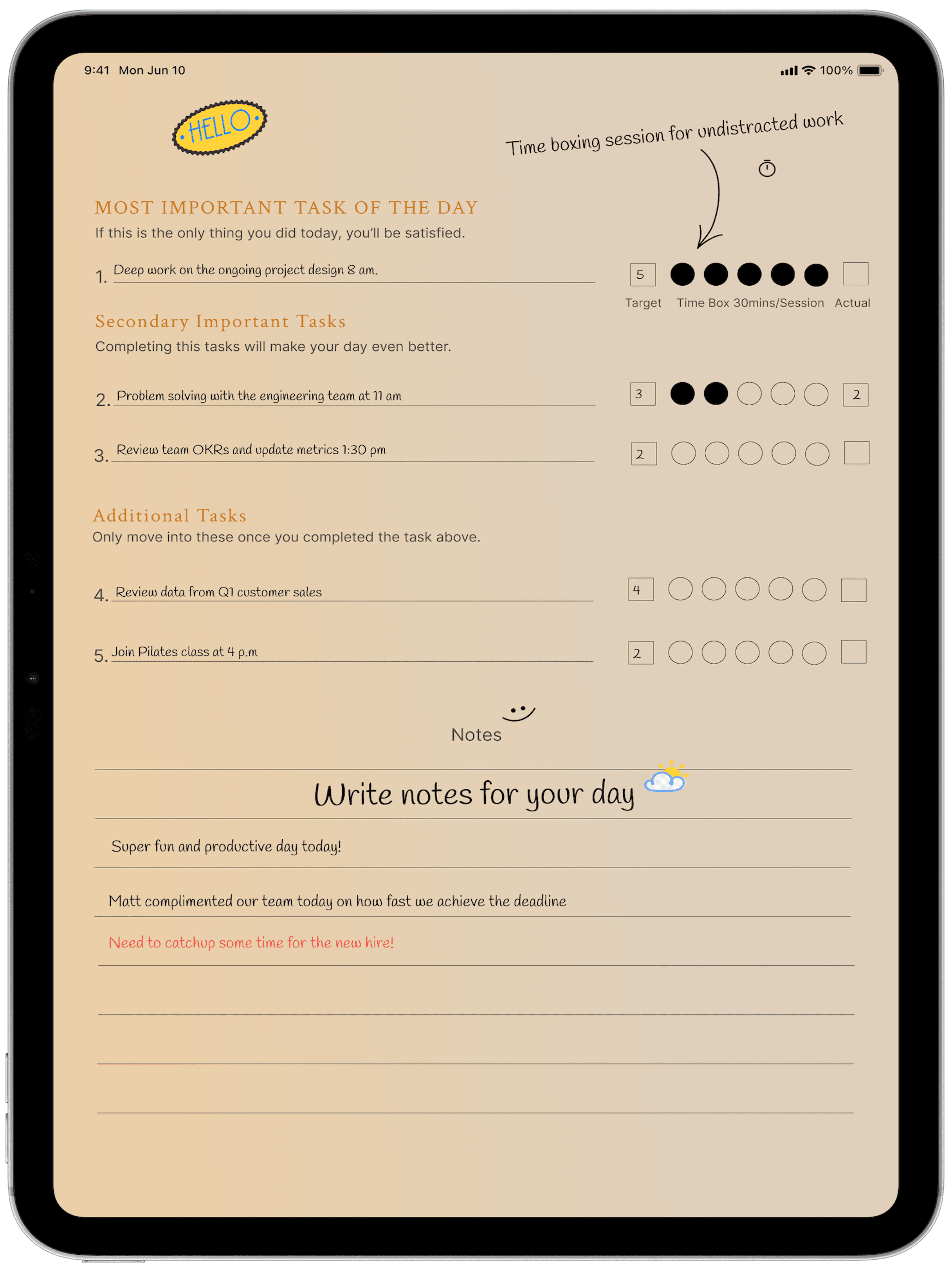 Daily journaling interface